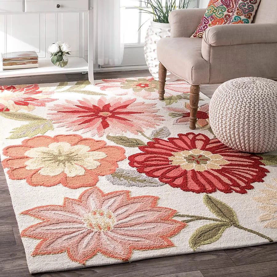 Palm Floral Hand-Tufted Wool Rug - Image 1