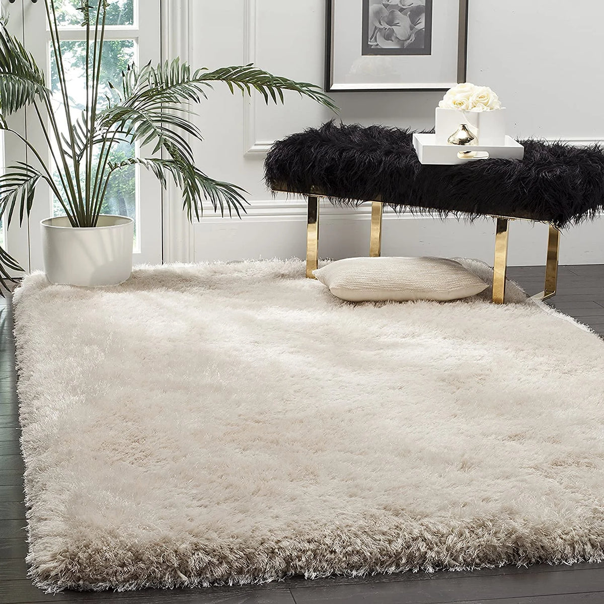 Pearly Ivory Solid Plush Shag Rug - Image 1