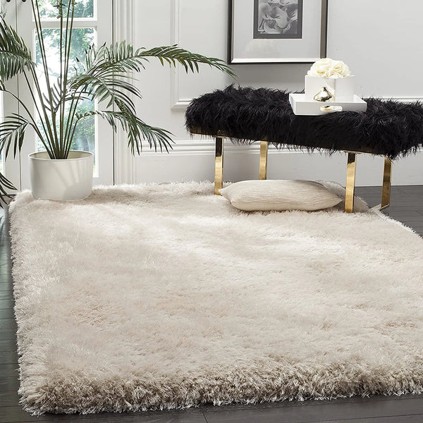 Pearly Ivory Solid Plush Shag Rug - Image 1