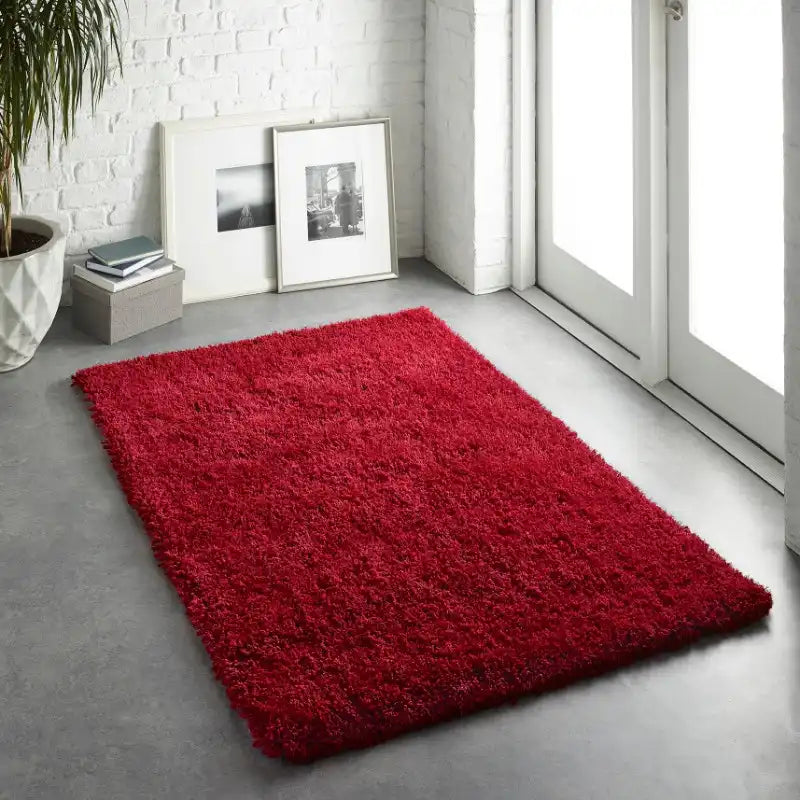 Red Solid Plush Shag Rug - Image 4