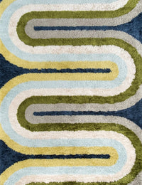 Retro Blue, Grey, Green Modern Plush Shag Rug - Image 2