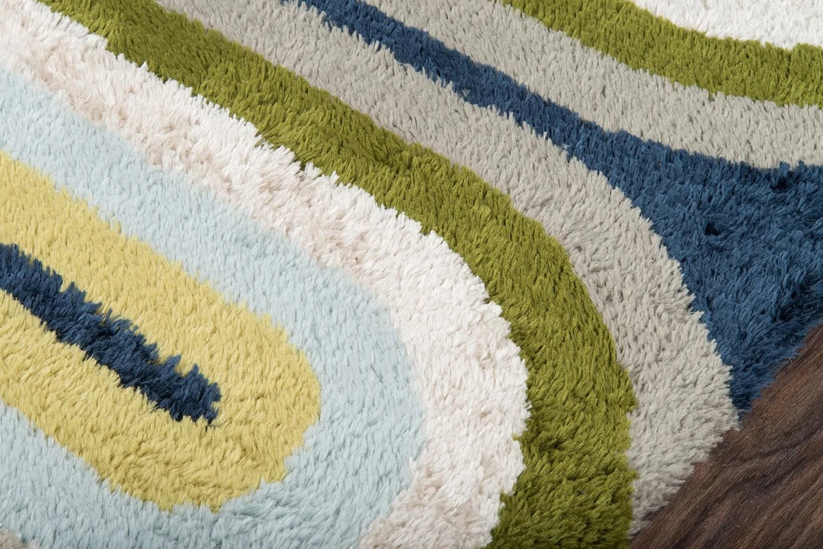Retro Blue, Grey, Green Modern Plush Shag Rug - Image 4