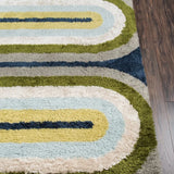 Retro Blue, Grey, Green Modern Plush Shag Rug - Image 5