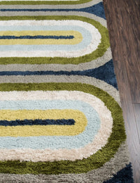 Retro Blue, Grey, Green Modern Plush Shag Rug - Image 5