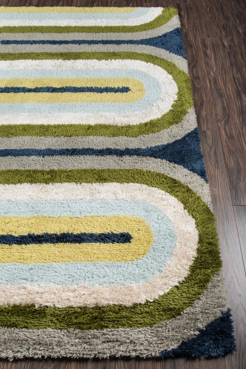 Retro Blue, Grey, Green Modern Plush Shag Rug - Image 5