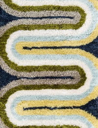 Retro Blue, Grey, Green Modern Plush Shag Rug - Image 6