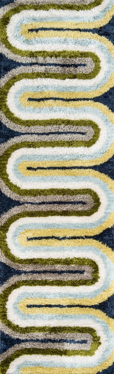 Retro Blue, Grey, Green Modern Plush Shag Rug - Image 6