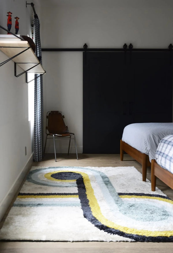 Retro Blue Modern Plush Shag Rug - Image 1