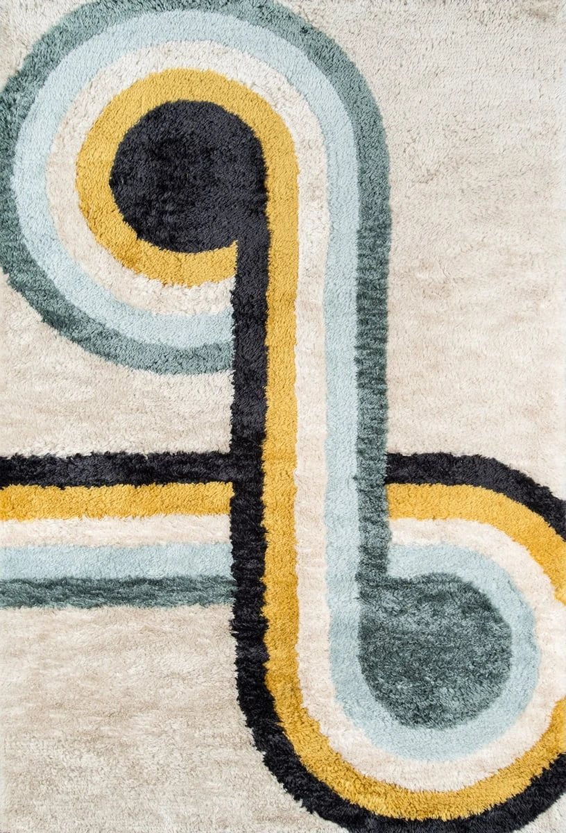 Retro Blue Modern Plush Shag Rug - Image 2