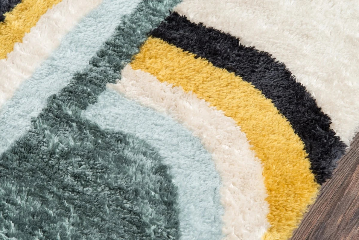 Retro Blue Modern Plush Shag Rug - Image 4
