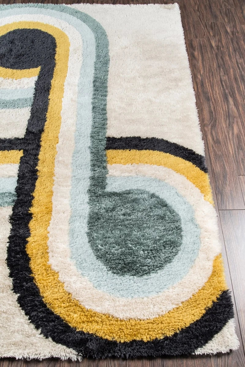 Retro Blue Modern Plush Shag Rug - Image 5