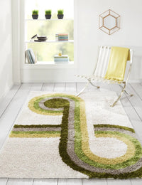 Retro Green Modern Plush Shag Rug - Image 1