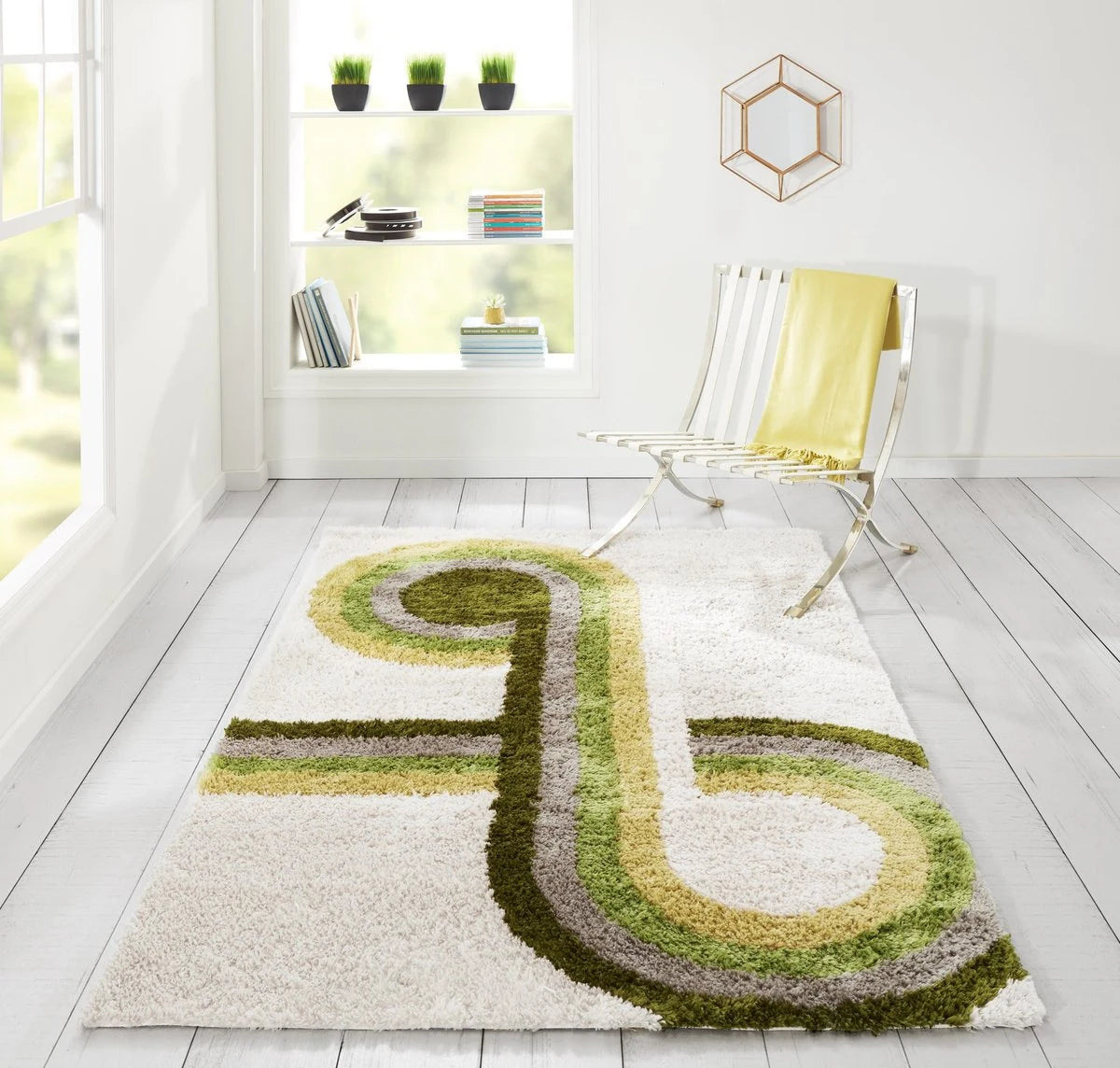 Retro Green Modern Plush Shag Rug - Image 1