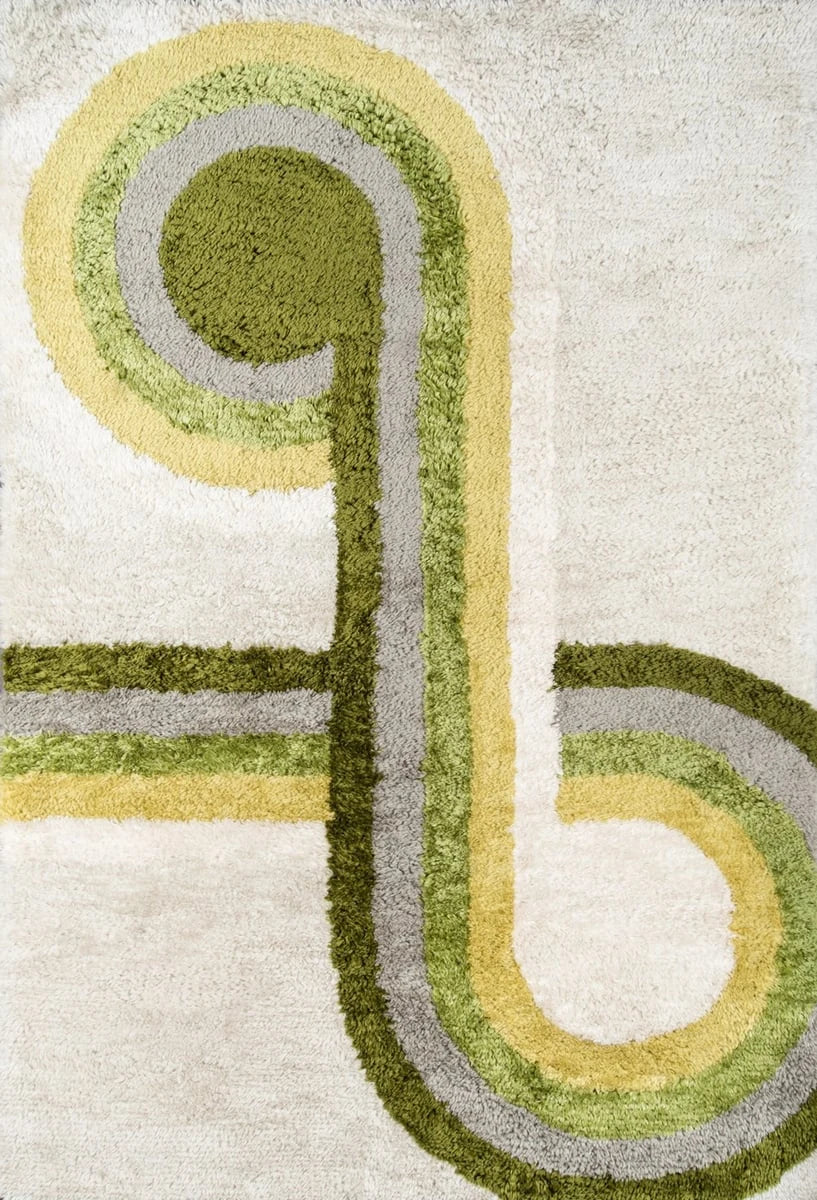 Retro Green Modern Plush Shag Rug - Image 2