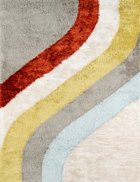 Retro Ivory, Grey, Red Modern Plush Shag Rug - Image 2