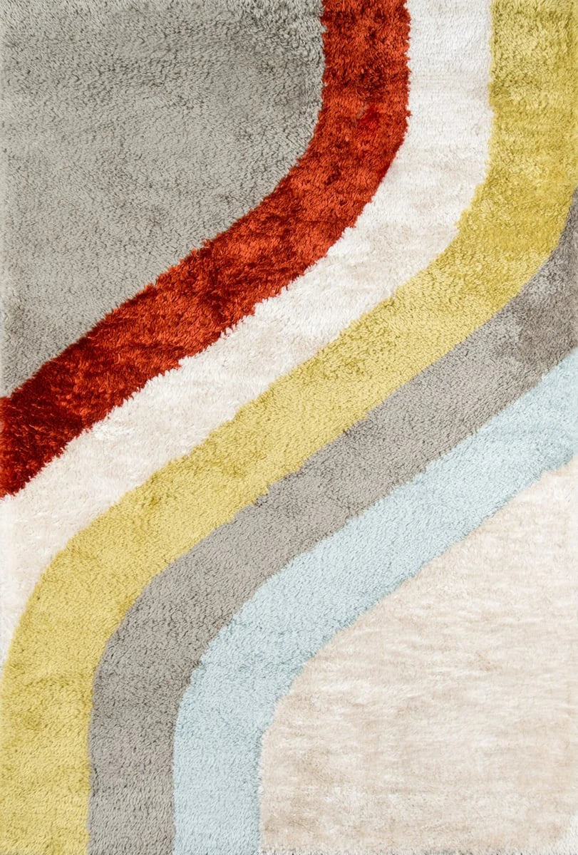 Retro Ivory, Grey, Red Modern Plush Shag Rug - Image 2