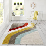Retro Ivory, Grey, Red Modern Plush Shag Rug - Image 3