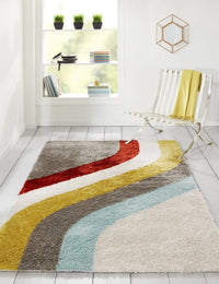 Retro Ivory, Grey, Red Modern Plush Shag Rug - Image 3