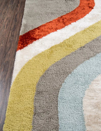 Retro Ivory, Grey, Red Modern Plush Shag Rug - Image 6