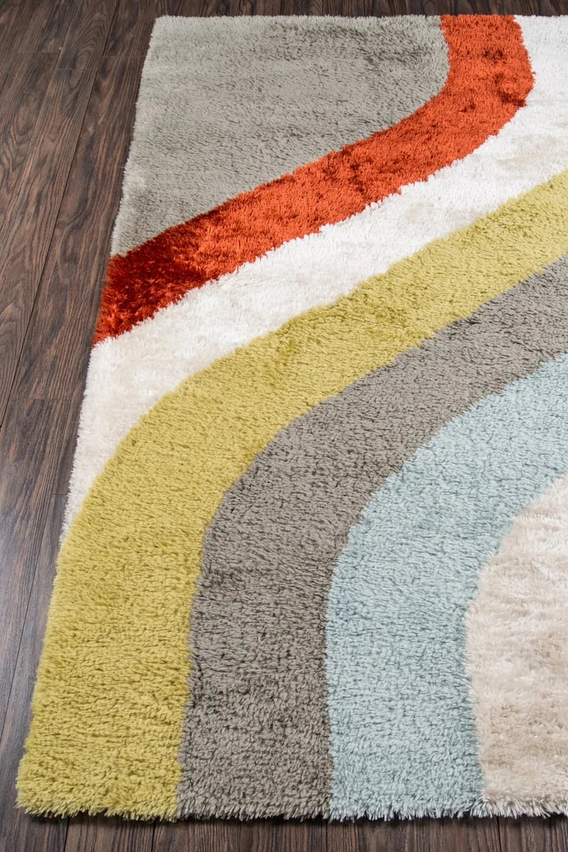 Retro Ivory, Grey, Red Modern Plush Shag Rug - Image 6