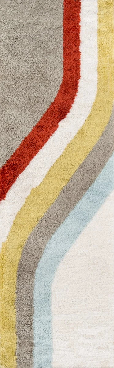 Retro Ivory, Grey, Red Modern Plush Shag Rug - Image 7