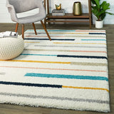 Retro Ivory Multi Modern Plush Shag Rug - Image 2