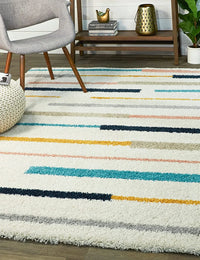 Retro Ivory Multi Modern Plush Shag Rug - Image 6