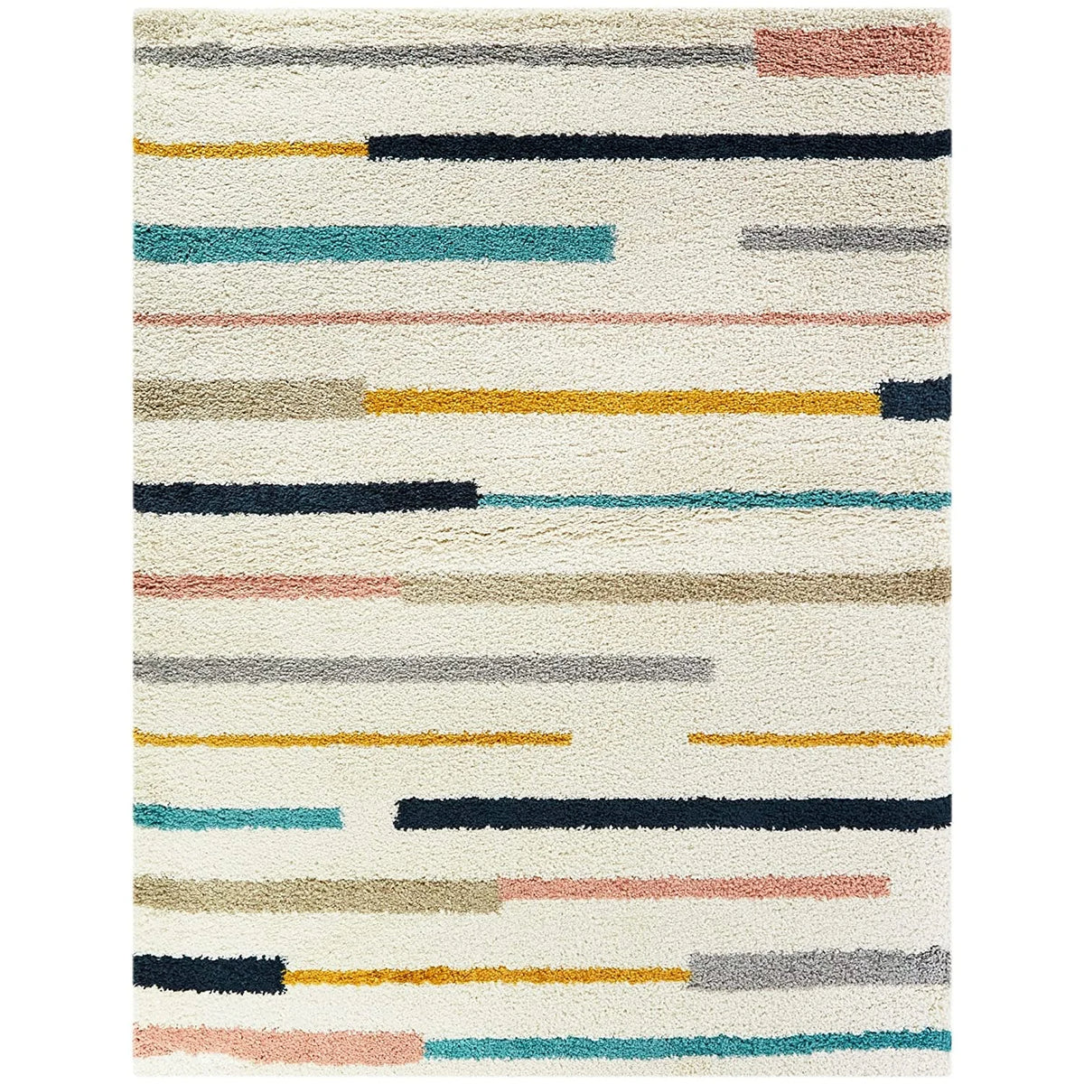 Retro Ivory Multi Modern Plush Shag Rug - Image 8
