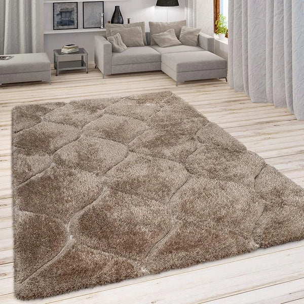 Ripple BEIGE Ripple Collection Plush Shag Rug - Image 1
