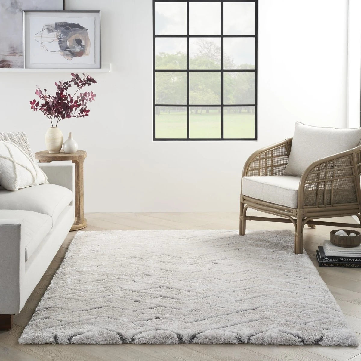 Ripple Ivory, Grey Ripple Collection Plush Shag Rug - Image 1