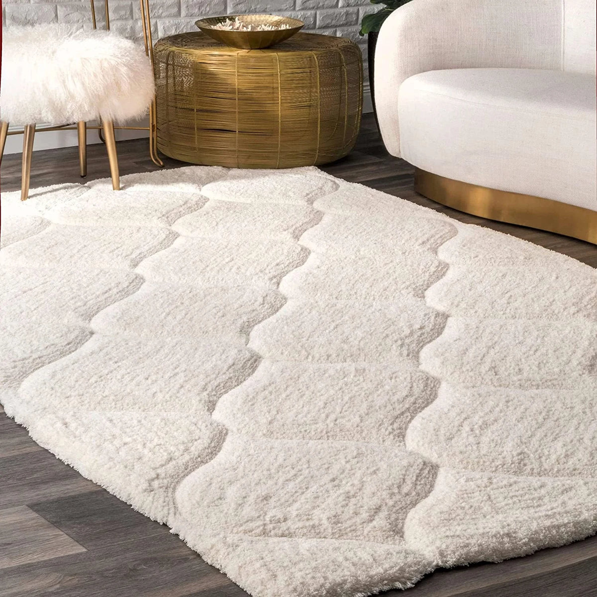 Ripple IVORY Ripple Collection Plush Shag Rug - Image 5