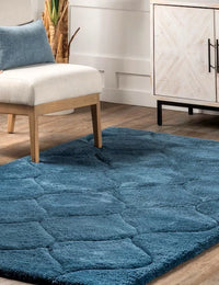 Ripple Teal Blue Ripple Collection Plush Shag Rug - Image 1