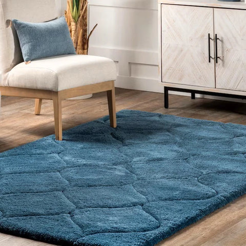 Ripple Teal Blue Ripple Collection Plush Shag Rug - Image 1