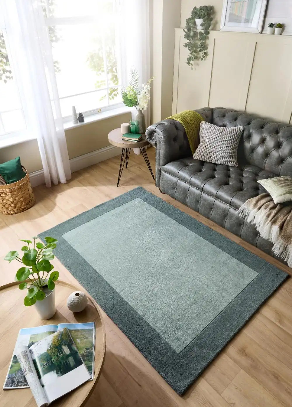 Sage Green Geometric Hand-Tufted Wool Rug - Image 1