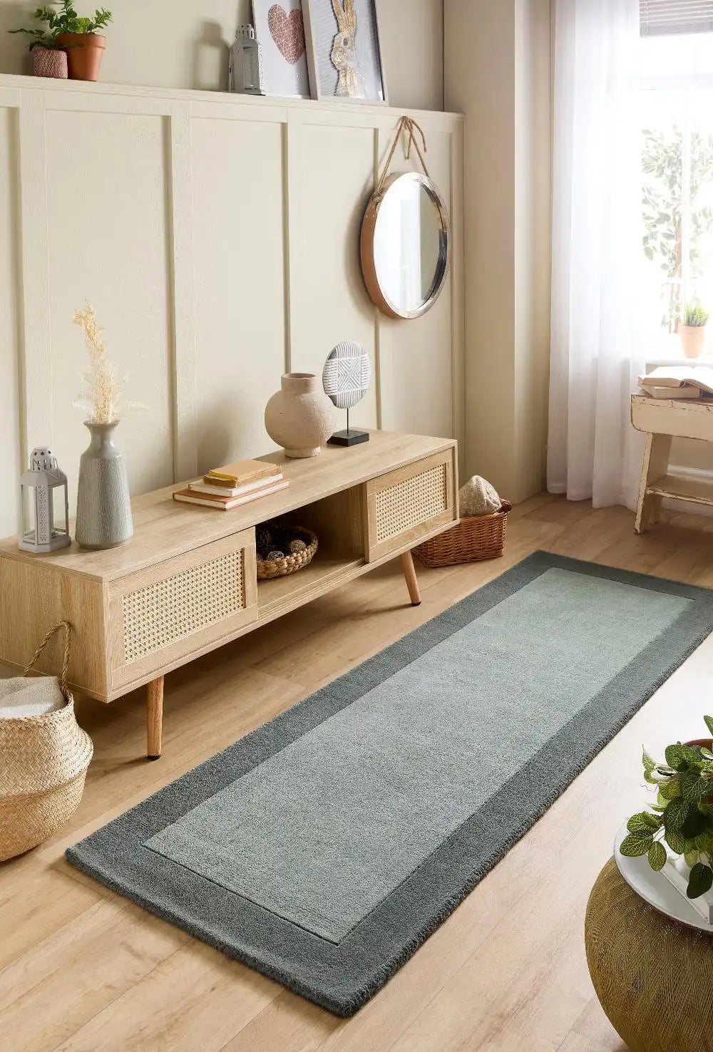 Sage Green Geometric Hand-Tufted Wool Rug - Image 4