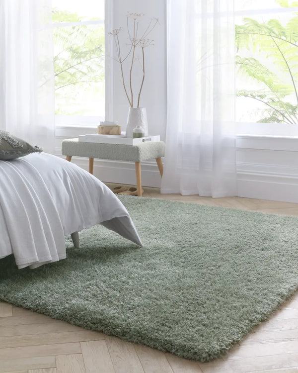 Sage Green Solid Plush Shag Rug - Image 1