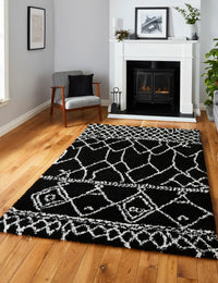 Scandi Contrast Black & White Retro Plush Shag Rug - Image 1