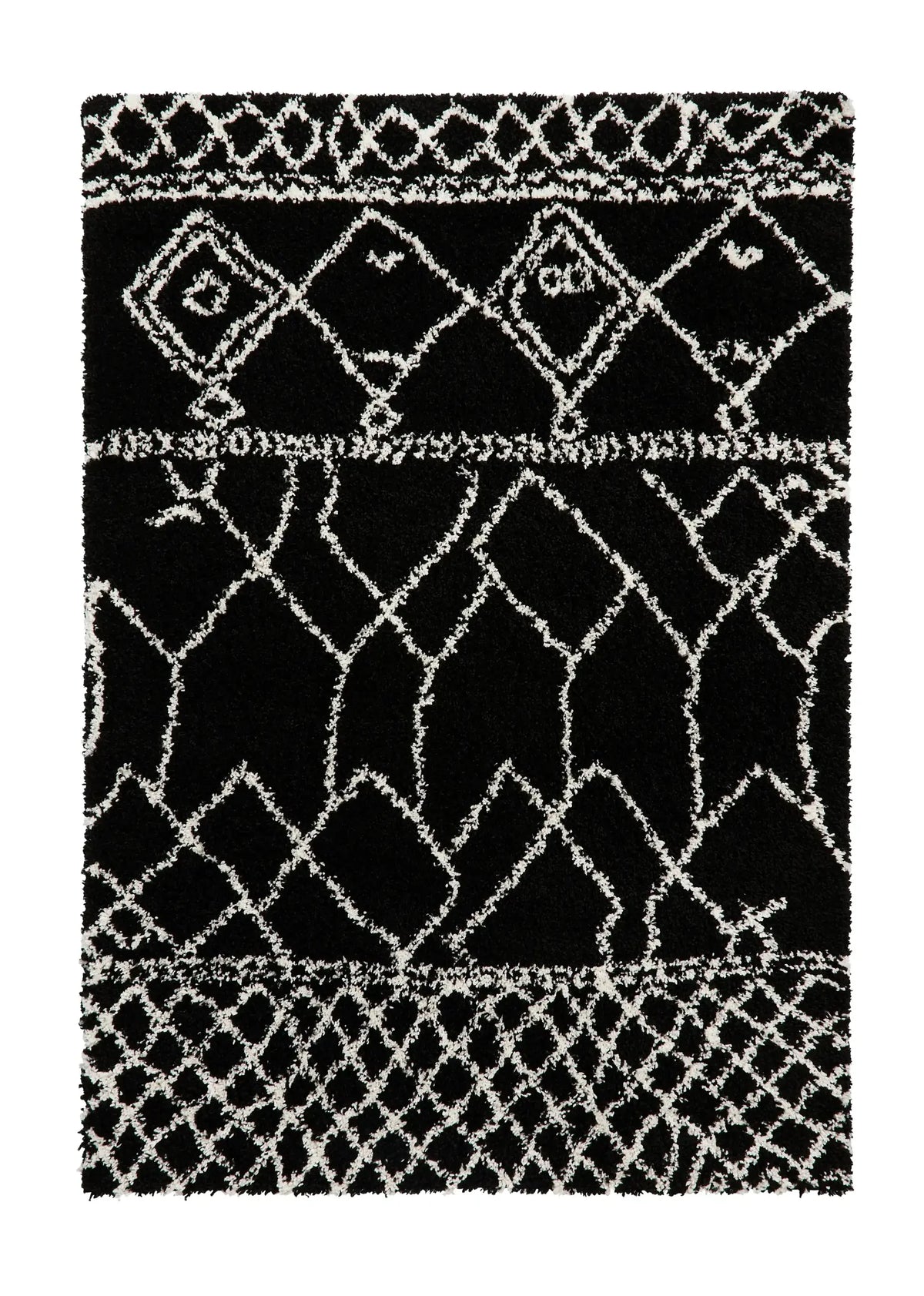 Scandi Contrast Black & White Retro Plush Shag Rug - Image 2