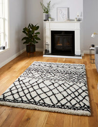 Scandi Diamond White & Black Retro Plush Shag Rug - Image 1