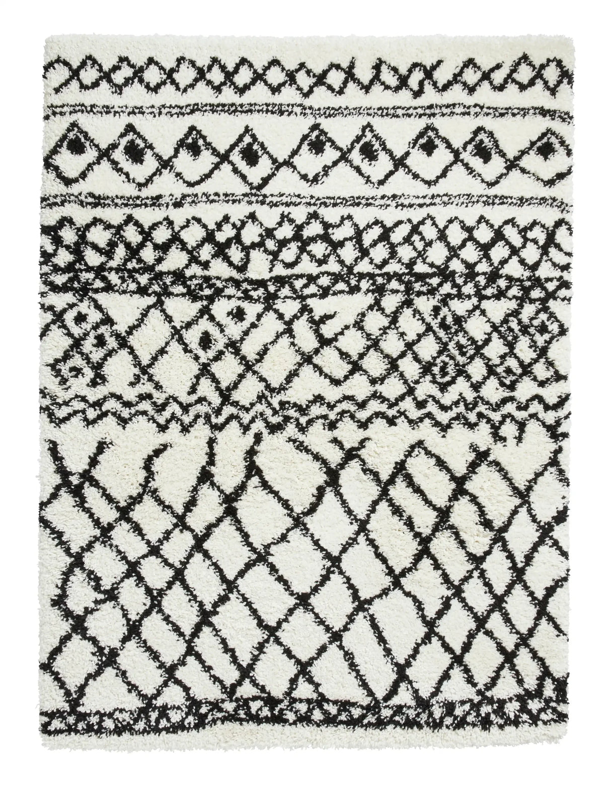 Scandi Diamond White & Black Retro Plush Shag Rug - Image 4