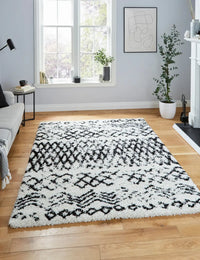 Scandi Lattice White & Black Retro Plush Shag Rug - Image 1