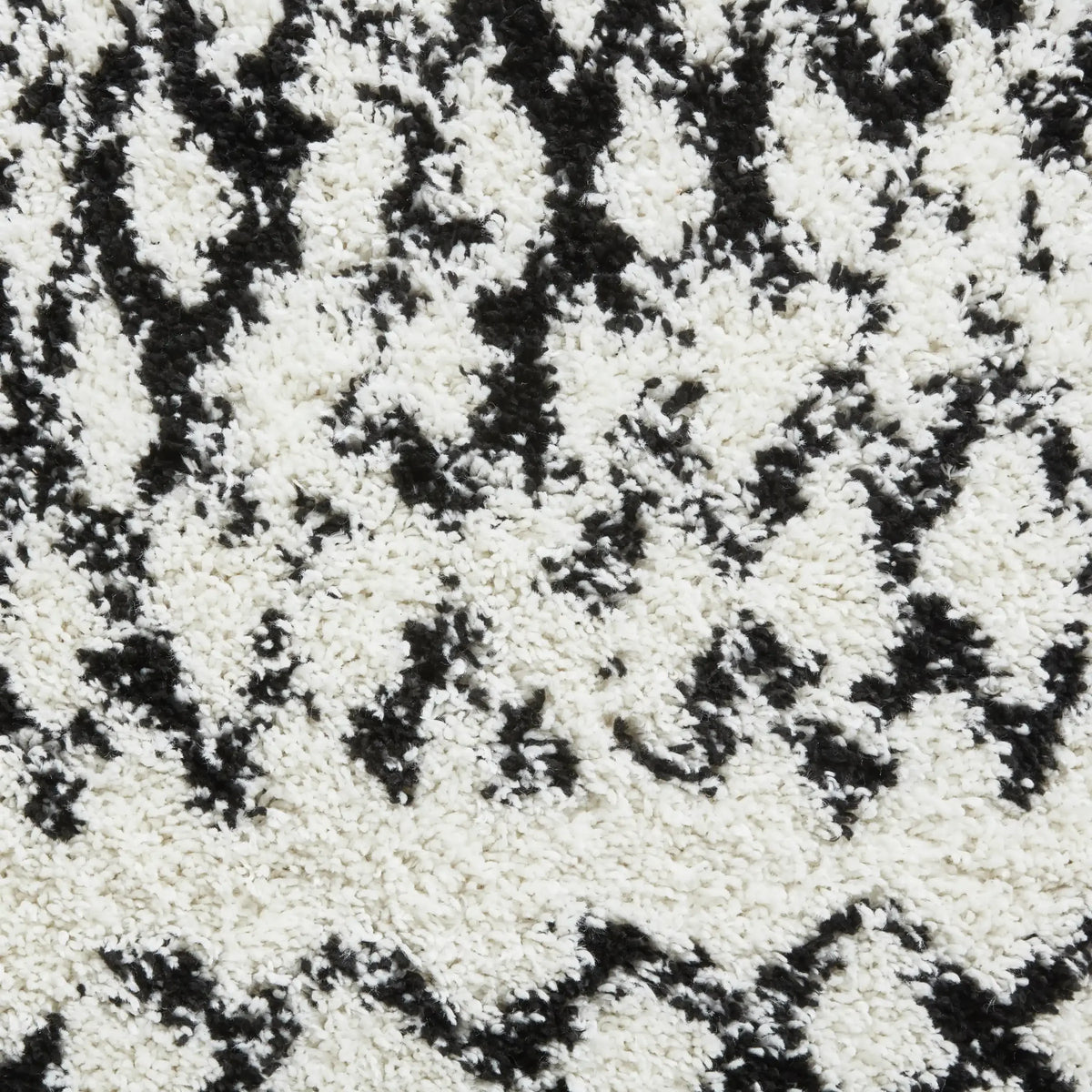 Scandi Lattice White & Black Retro Plush Shag Rug - Image 2