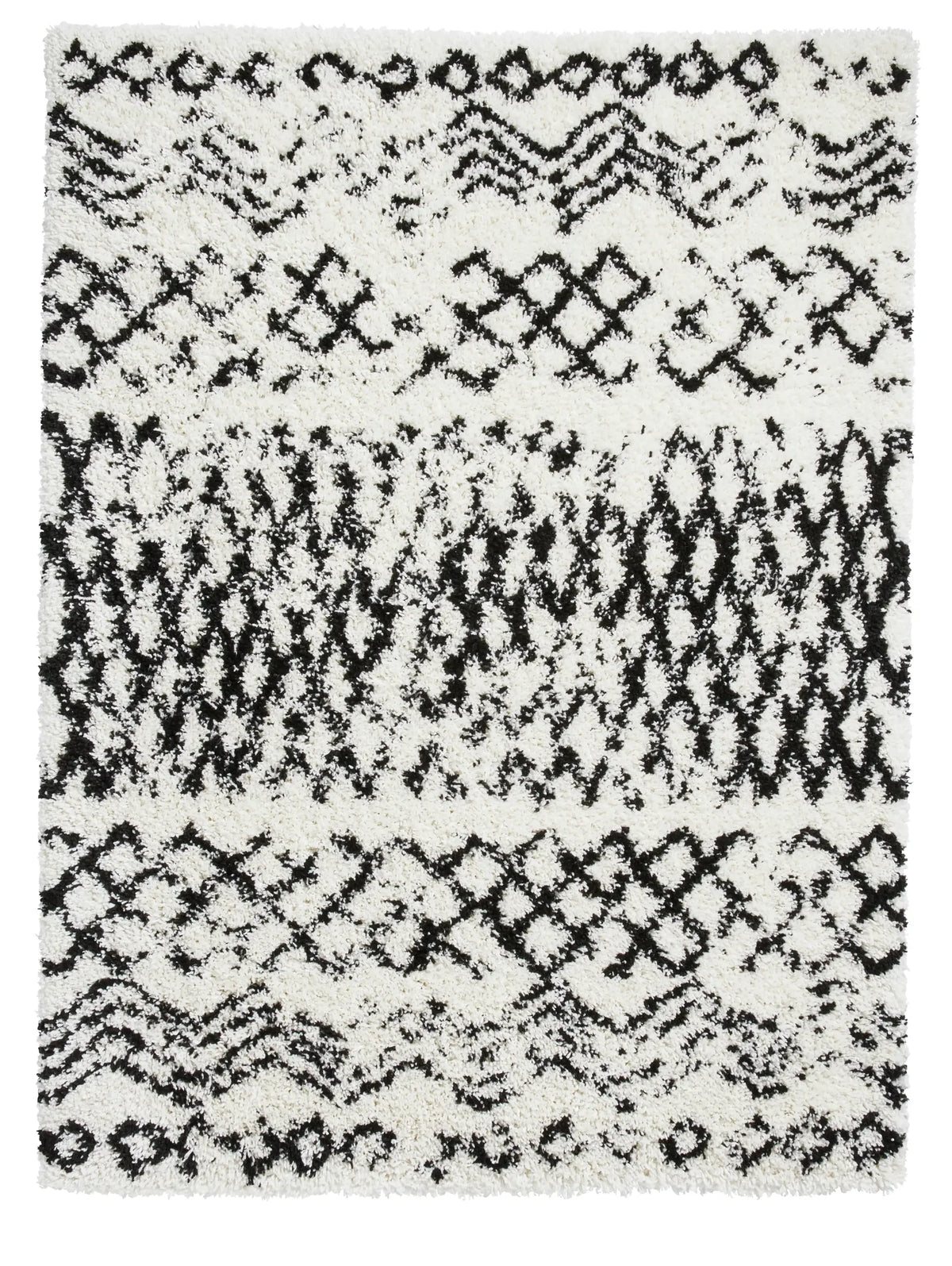 Scandi Lattice White & Black Retro Plush Shag Rug - Image 4