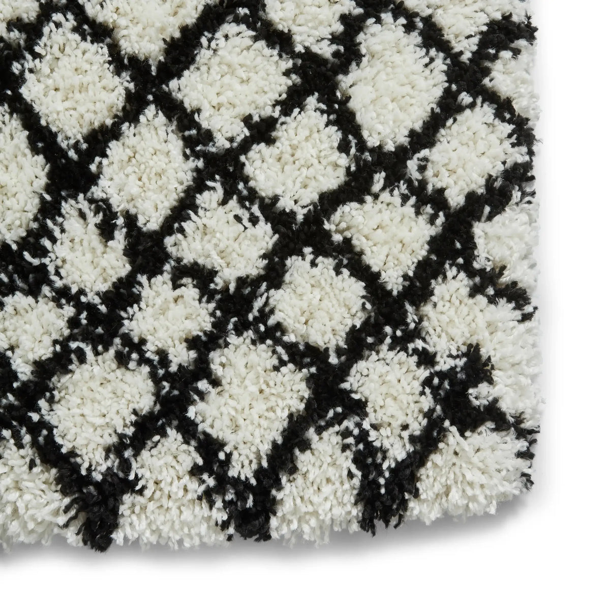 Scandi Linear White & Black Retro Plush Shag Rug - Image 2