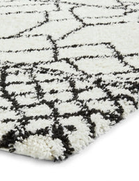 Scandi Linear White & Black Retro Plush Shag Rug - Image 3