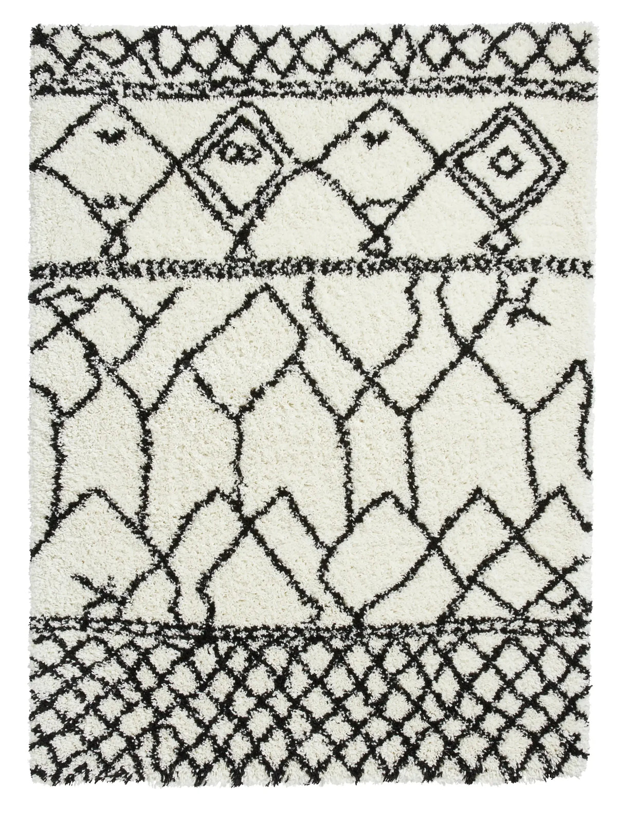 Scandi Linear White & Black Retro Plush Shag Rug - Image 5