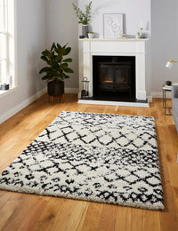 Scandi Trellis White & Black Retro Plush Shag Rug - Image 1