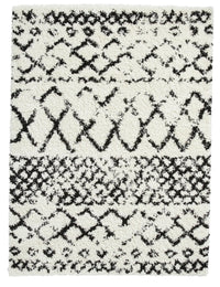Scandi Trellis White & Black Retro Plush Shag Rug - Image 4