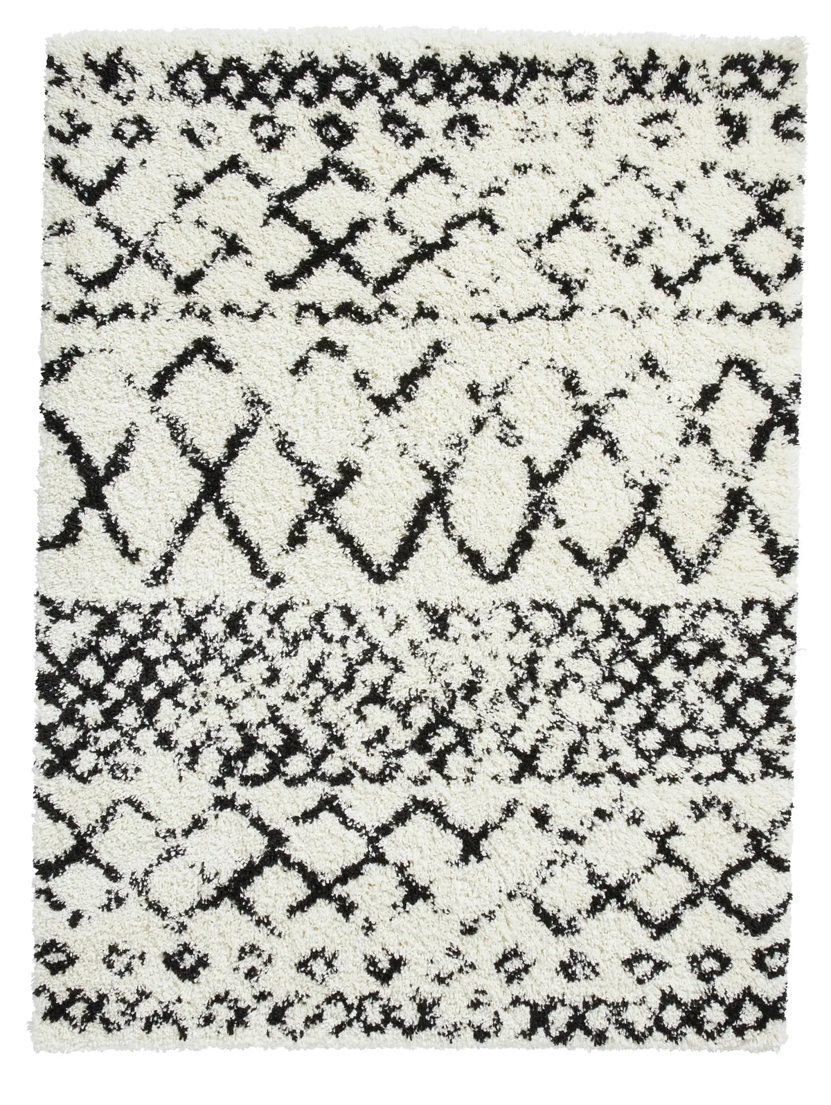 Scandi Trellis White & Black Retro Plush Shag Rug - Image 4