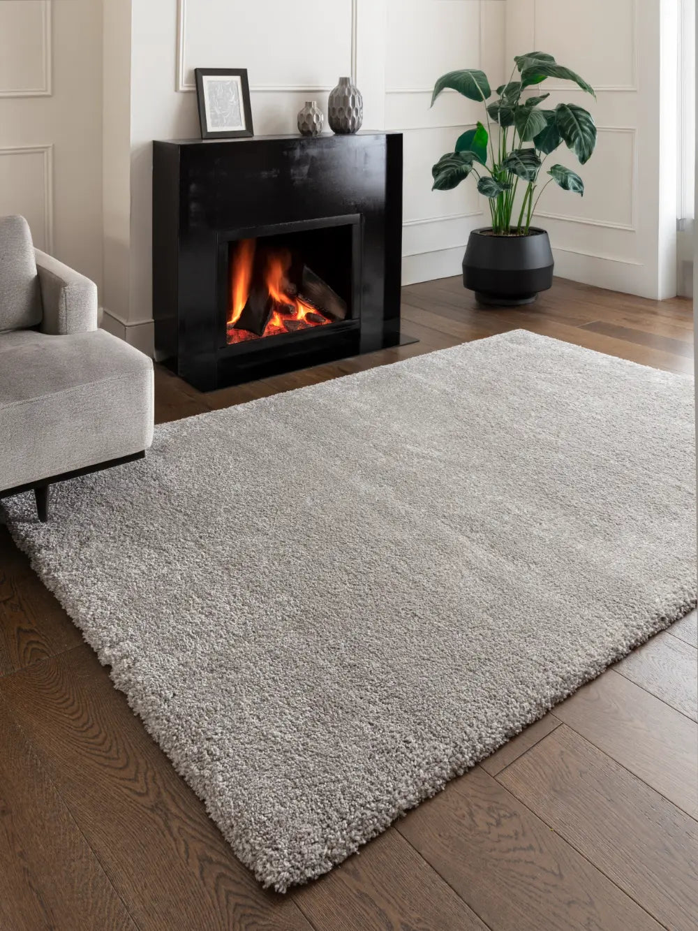 Silver Solid Plush Shag Rug - Image 1